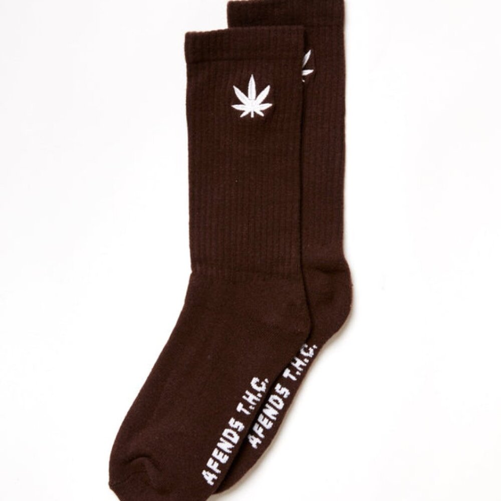BNWT Afends - Happy Hemp Weed Crew Socks / Coffee Brown / Unisex
